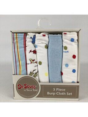 Trend Lab Dr Seuss 5 Piece Burp Cloth Set Baby Cotton New Fish Stripe Polka Dot